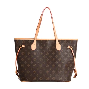 Large Capacity Tote Bag for Women Vintage Style Monogram Handbag Shopper Shoulder Bag for Daily Use