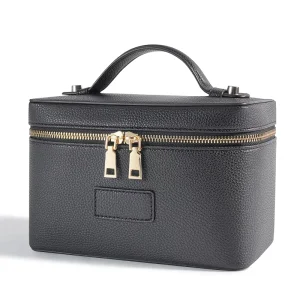 Large Capacity Travel Organizer Portable Storage Makeup Brushes Toiletry Box PU Leather Cosmetic Bags Black Color