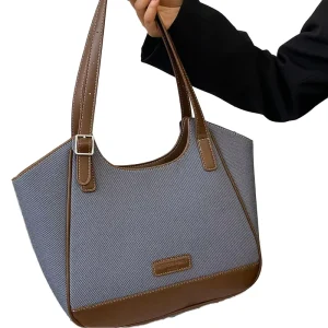 Large Capacity Waterproof Polyester Color Contrast Casual Underarm Shoulder Handbag Ladies Women Tote Zipper Autumn Spring