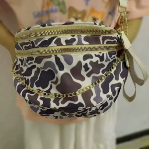 Large Capacity Women’s Crossbody Saddle Bag Camouflage Print Fanny Pack with Adjustable Strap Fashionable Bum Bags