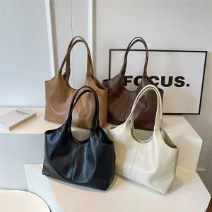 Large Capacity Women’s Tote Bag Minimalist Soft Vegan PU Leather Ladies Fashion Shoulder Handbags