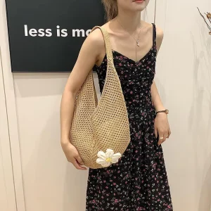 Large Capacity Woven Tote Bag Summer Straw Shoulder Crossbody Bag for Women Beach Vacation
