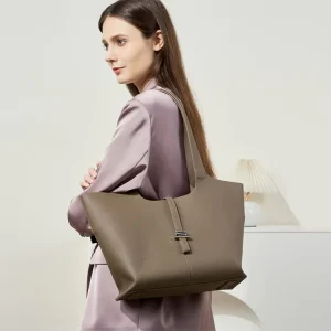 Large Fashion Custom Ladies’ Wristlet Tote Bag Genuine Leather Black Gray ZIP Closure Water Resistant Portable Shoulder Handbag
