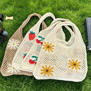 Large Fruits Capacity Woven Tote Bag Summer Straw Shoulder Crossbody Bag for Women Beach Vacation Handbag