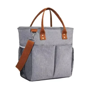 Large Insulated Lunch Tote Bag with Custom Logo Polyester Foam Material Letter Pattern Pockets Shoulder Strap Food Wine Storage
