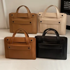 Large Solid Color PU Popular Handbag for Women Multi Compartment Portable Laptop Bag Business Travel Commuting Tote Bag