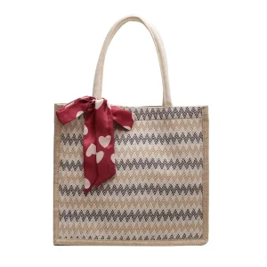 Large capacity linen tote bag women’s Korean version college students class commuting shoulder bag fashion going out