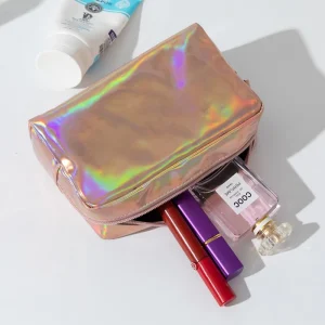 Laser PU Cosmetic Bag Portable Colorful Square Large Capacity Hand Wash Makeup Storage Bag Women’s Fashion Satchel Bag
