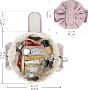 Lazy Drawstring Fashion Foldable Portable Polyester Makeup Bag One Pull Closure Large Capacity Mesh Pocket