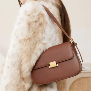 Leather Handbag Luxury Designer Women’s Shoulder Bag Simple Retro Cover Style Messenger Bag for Women