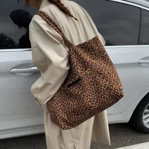 Leopard Print Double sided Shoulder Bags for Women Large Capacity Ladies Casual Tote Bag Student Class Female Shopping Handbags