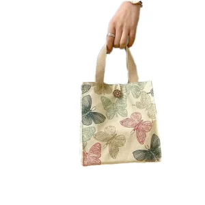 Letter Large Capacity Canvas Lunch Bag Zipper Cute Office Worker Mommy Hand Carrying Cotton Bag