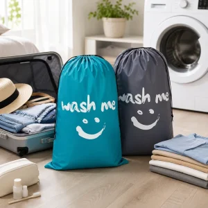 Lightweight Washable Oxford Laundry Storage Bag Handheld Zipper Dirty Clothes Laundry Drawstring Backpack for Sports Travel