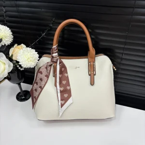 Litchi Pattern Shoulder Handbag With Scarf Trim Elegant Crossbody Bag for Daily Work Party