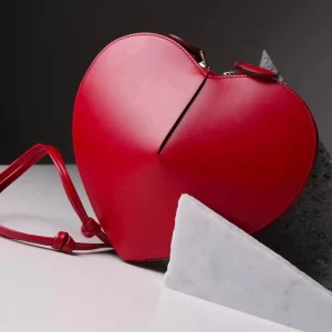 Love Heart Genuine Leather Waterproof Zipper Closure Shoulder Underarm Crossbody Bag Three Dimensional Women