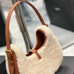 Luxury Brand Elegant Versatile White Wool Paired With Genuine Leather Canvas Tote Bag Women’s Shoulder Bags Handbags Women
