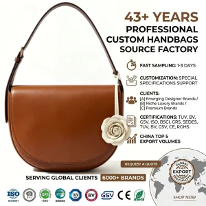 Luxury Caramel Brown Leather Saddle Bag Women Camellia Flower Crescent Shoulder Bag Custom Logo OEM ODM Factory
