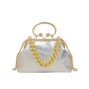 Luxury Designer Women’s Large Capacity Shoulder Bags Gold PU Leather Shell Party Wedding Clutch Handbags With Chains