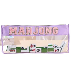 Luxury Foldable Large Capacity Clear PVC Mahjong Tile Storage Bag Travel Pouch Chenille Letter MAHJONG Patch