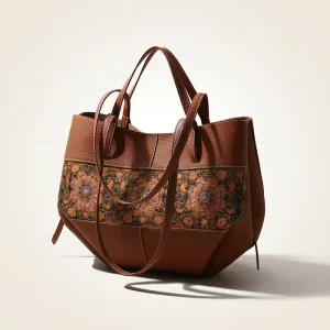 Luxury Genuine Leather Embroidered Women Handbags Tote Bag OEM Custom Pattern Structured Body Color Option Private Label