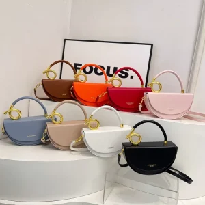 Luxury Hand Bag for Women PU Leather Semi Circular Handbag Elegant Handle Women’s Shoulder Bag Designer