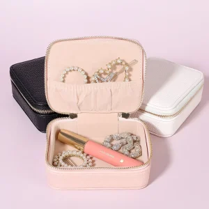 Luxury Portable Jewelry Case with Zipper Pink White Black Makeup Cosmetic Organizer Bag Box Travel Cosmetic Organizer