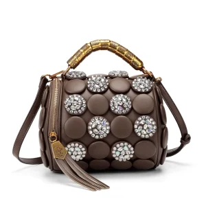 Luxury Rhinestone Crystal Decorated Handbag Bamboo Top Handle Evening Clutch Women’s Fashion Party Shoulder Bag