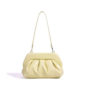 Luxury Ruched Genuine Leather Clutch Bag for Women Trendy Pleated Cloud Shoulder Bag Elegant Doctor Frame Underarm Handbag