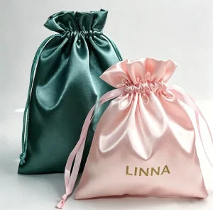 Luxury Satin Drawstring Pouch Custom Logo Jewelry Packaging Bag Necklace Earrings Gift Storage