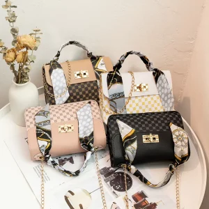 Luxury Simple Fashion Handbag Printed Small Square Silk Scarf Chain Cross Border Trend Crossbody Bag Hasps