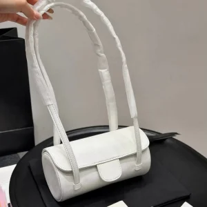 Luxury Soft Leather Mini Cylinder Shoulder Bag Ruched Wide Strap Flap Crossbody Barrel Handbag for Daily Women