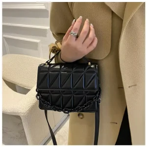 Luxury Stylish Retro Small Square Polyester Lining Handbag Diamond-Quilted Pattern Chain Strap Crossbody Shoulder Bag