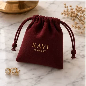 Luxury Wine Red Velvet Jewelry Drawstring Pouch Custom Logo Wedding Jewelry Gift Pouches Bulk