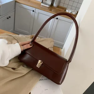 Luxury Women’s Crossbody Handbag Solid Color Fashionable Design Underarm Shoulder Bag with PU Lining