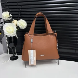 Lychee Pattern Leather Handbag Simple Casual Shoulder Crossing Bag for Middle Aged Moms