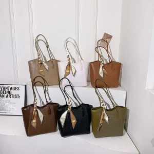Lychee pattern High Quality PU Leather Bucket Bag for Women Fashion Handbag Zipper Large Capacity Shoulder Bags