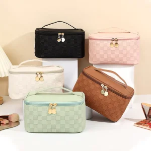 Makeup Bag Portable Cosmetic Bag Luxury Lattice Handle Cosmetic Bag for Travelling