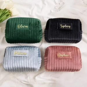 Makeup Bride Gift Bridesmaid Bag Wedding Gift Travel Toiletry Cosmetic Birthday Gift Wedding Favors Velvet Pouch Bag