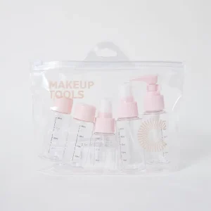Makeup Tools Travel Friendly Bottle Kit 7 Pieces Pink Bottle Cap Environment Friendly PVC Bag Travel Bottle Set