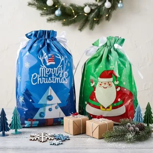 Manufacturer Custom Festive Christmas Gift Bags Waterproof Drawstring Gift Bag Reusable Pouch