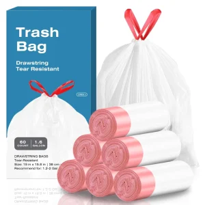 Manufacturer Customized Durable HDPE Trash Bags with Drawstring Garbage Bag Plastic Trash Rubbish Bag Kitchen