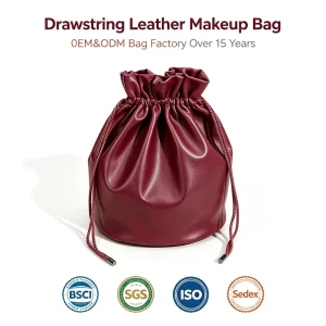 Manufacturer Lightweight PU Cosmetic Drawstring Bag Custom Logo Portable Beauty Organizer Makeup Pouch