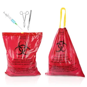 Medical Waste Biohazardous Yellow Red Trash Bags with Drawstring Trash Roll on