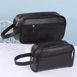 Men Small Classic Minimalist Pu Leather Dopp Kits Business Travel Toiletry Organizer Makeup Wash Bag