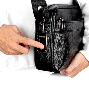 Men’s Genuine Leather Fingerprint Design Crossbody Shoulder Bag with Polyester Lining and Zipper Closure