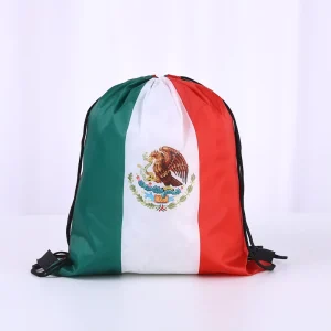 Mexico Flag Custom Football Match Day Country Drawstring Backpack Adjustable Sports Gym String Bag for Women Men