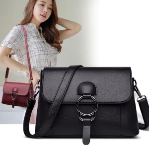 Middle aged Mother Women’s Large Capacity Crossbody Bag Single Strap PU European American Vintage Zipper Solid Color Pull
