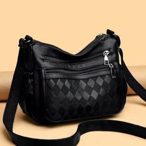 Middle-aged Women’s European American Retro Fashion Crossbody Bag Large Capacity Zipper Closure Single-Shoulder Soft Bag