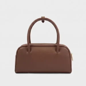 Mini Shoulder Bags Women’s Vegan Leather Dark Brown Handbag with Zipper Closure for Daily Use