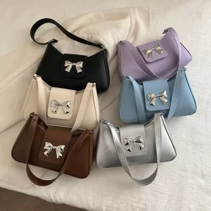Mini Women’s Bag Fashion Women’s Shoulder Bag PU Leather Handbag with Bow Tie
